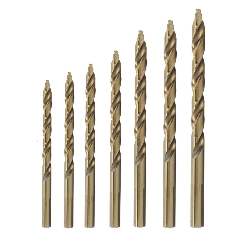 Drill America 7 Piece Cobalt Stepped Point Metric Drill Bit Set (3.00mm, 4.00mm, 5.00mm, 6.00mm, 7.00mm, 8.00mm, 10.00mm), GSC Series 7 Piece Set