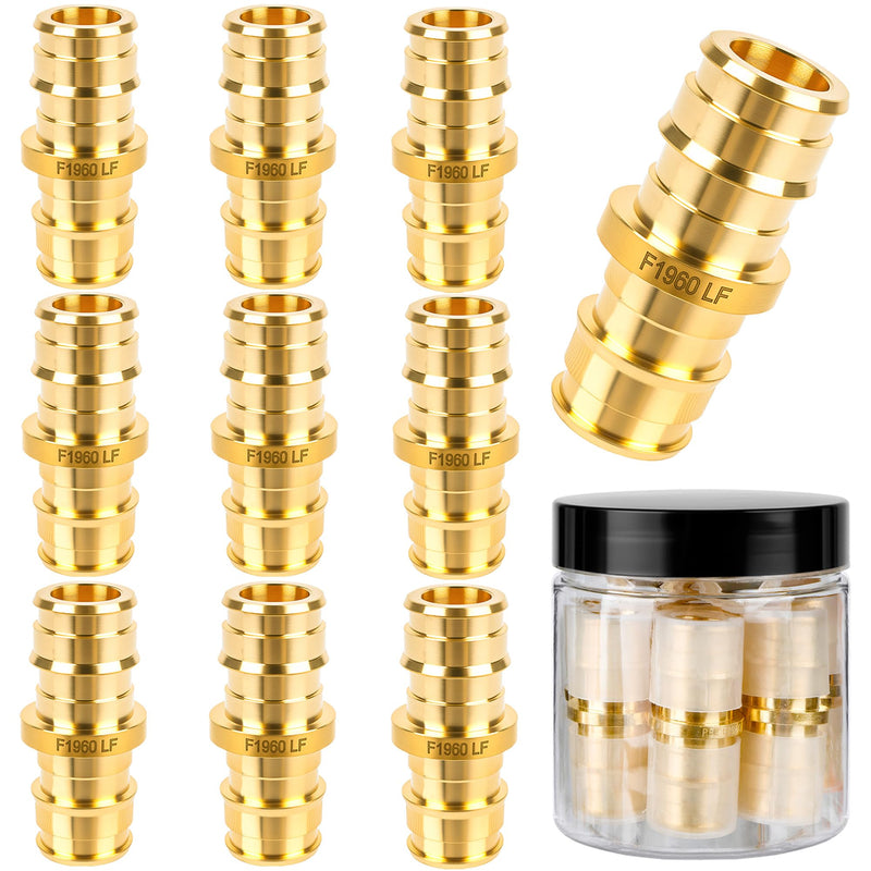 3/4 Inch PEX-A Expansion Coupling Fittings, Brass Straight Connector, PEX-A Pipe Fitting, Lead-Free Brass Plumbing Fittings for Hot and Cold Water, Potable Water (10-Pack) 3/4" PEX-A Coupling-10