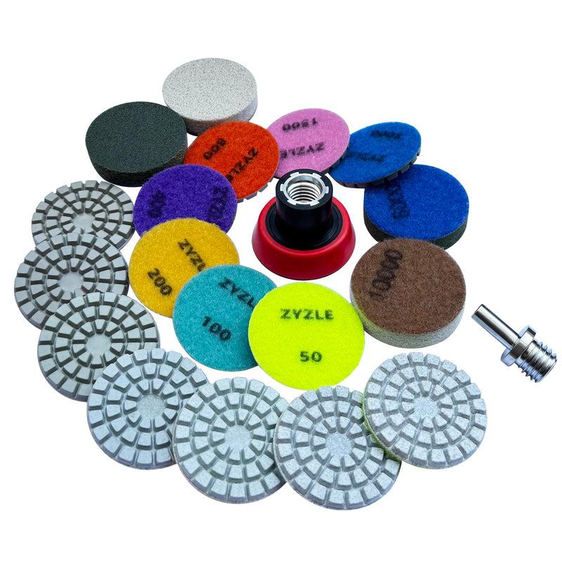 2 Inch Diamond Polishing Pads, 11 PCS Wet/Dry Polishing Kit 50-10000 Grit, with 5/8"-11 Backer Pad for Granite Marble Concrete Tile Stone Quartz (50mm) 2 Inch
