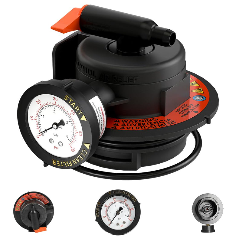 Replacement DEX2420MAR2 Manual Air Relief Valve Assembly with Pressure Gauge and O-Rings - Compatible with Hayward Pro Grid DE Filters, SwimClear Cartridge Filters - Durable Pool Filter