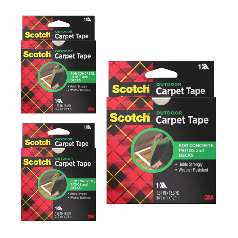 3M Scotch Double-Sided Carpet Tape 1.3 in x 40 ft Rolls - 3 Pack