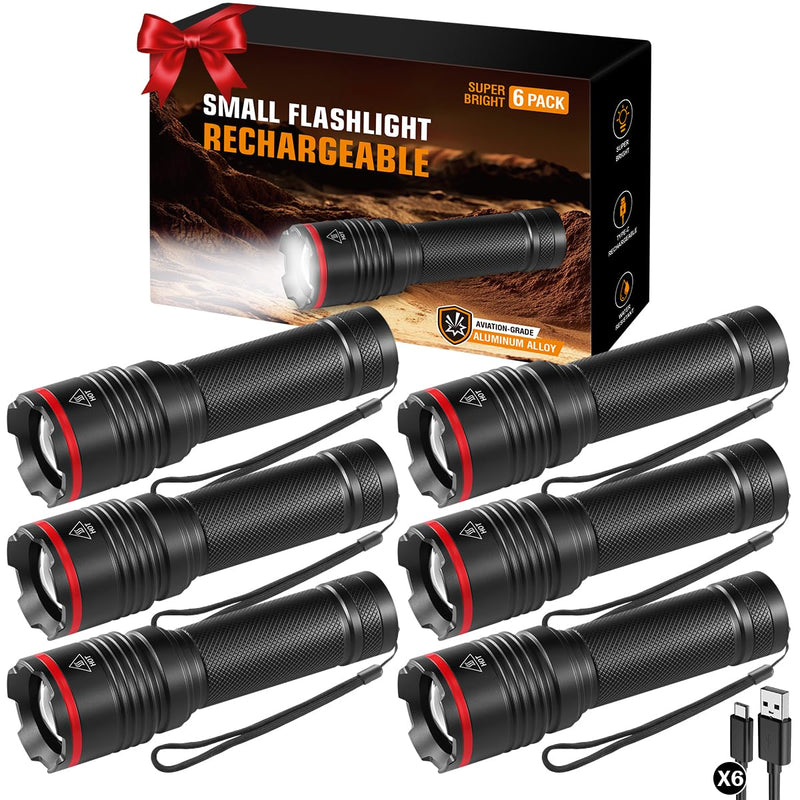 6Pack Rechargeable Flashlights High Lumens, Small Flashlight Powerful, Mini LED Flashlight Rechargeable, Handheld Tactical Flash Light, Super Bright Pocket Flashlights for Home Emergency Camping 6Pack