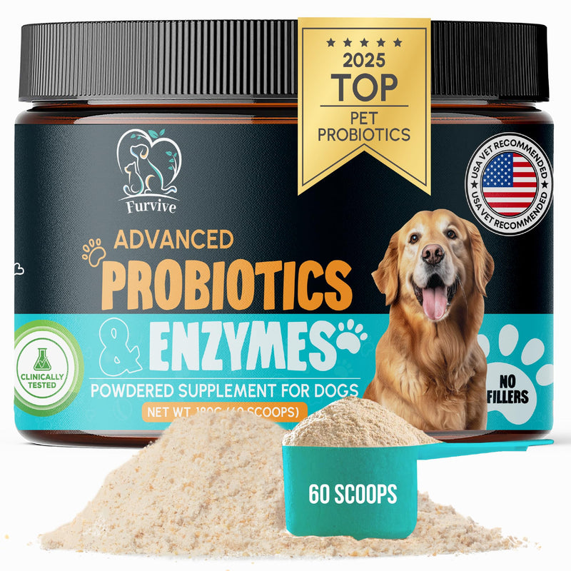 Dog Probiotics and Enzymes for Digestive Health, Gut Support, Gas & Seasonal Allergies – All Natural, Powerful Vet-Recommended Multi Strain Probiotics for Dogs – 60 Scoops - NewNest Australia