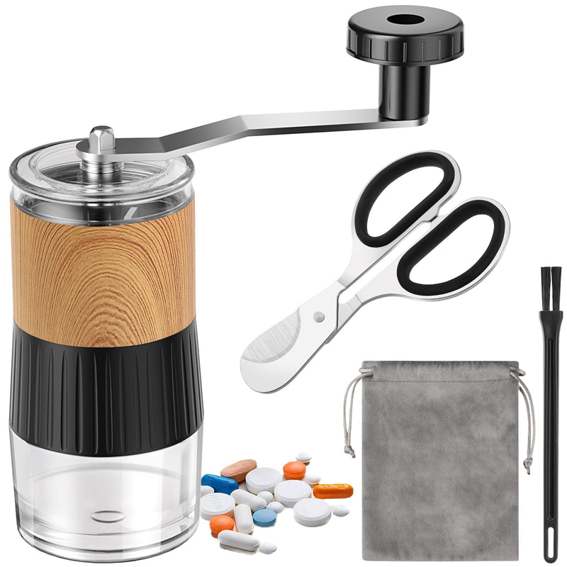 Small Portable Pill Crusher Grinder to Fine Powder for Elderly - Crushes Multiple Pills, Small and Large Medication and Vitamin Tablets - Great for Feeding Tube, Kids, Pets - Ideal for Travel (Wood) Wood
