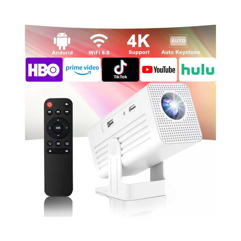 Mini Projector with WiFi and Bluetooth, 1080P Supported Smart Projector with Built in Apps, Outdoor Movie Projector 150" Display, Auto Keystone，Short focal length Projector. N6