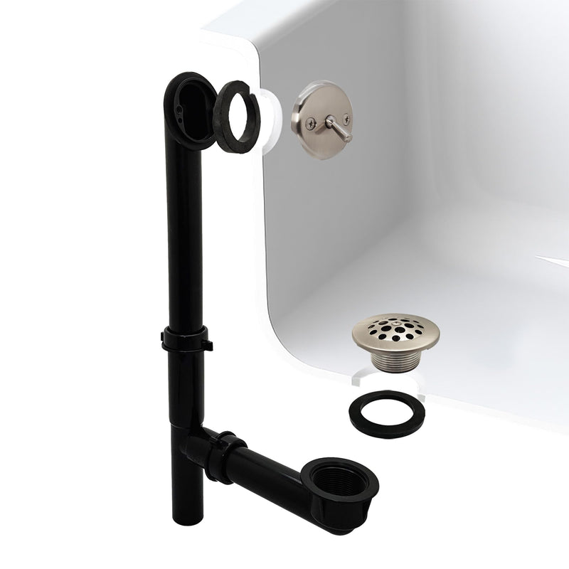 Westbrass A592144-07 1-1/2" x 14" Black Poly Tubular Bath Waste & Overflow Assembly with Trip Lever and Beehive Strainer Grid Drain Cover, Satin Nickel