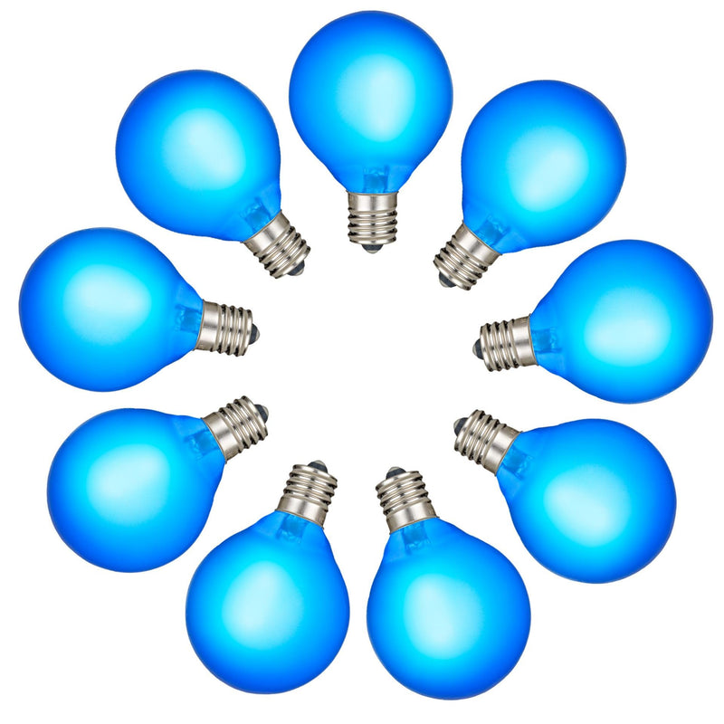 RetroGlo Satin Blue G40 LED Globe Bulbs 25-Pack, Frosted Glass, E12 Candelabra Base, 30,000 Hour Life, Indoor/Outdoor Rated