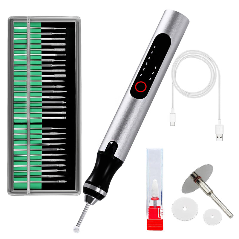 Wireless Engraving Pen Kit - Precision Tool for Artists & DIY | Engrave Jade, Wood, Metal, Polish Phone Chips | Smooth & Powerful with,engraver wood carving tool engraving machine！ (Silver + Black) Silver