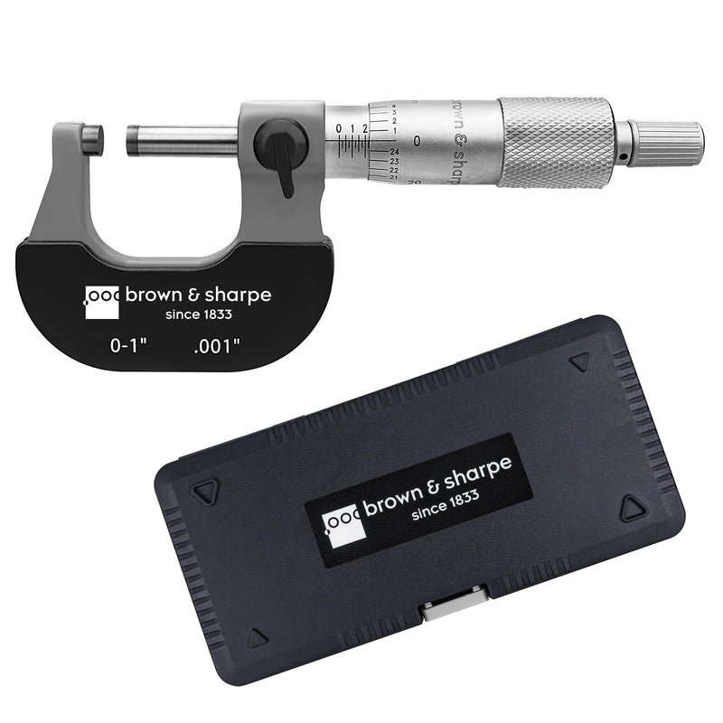 Brown & Sharpe Outside Micrometer 0–1", Precision Micrometer Machinist Tools, 0.001" Graduation, Carbide Measuring Faces, Ratchet Stop, Satin Chrome Sleeve for Reliable Measurement & Clear Reading