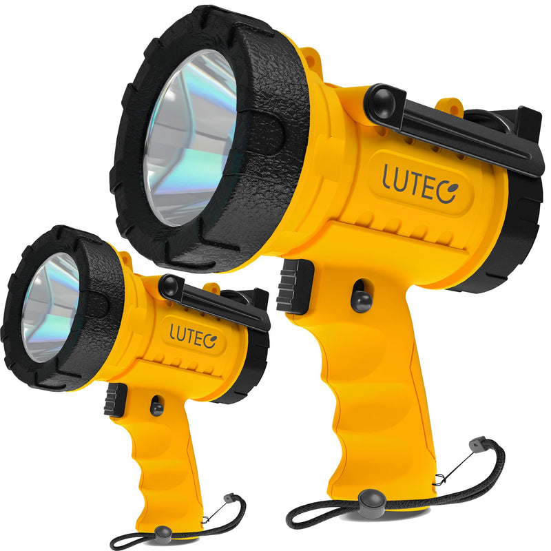LUTEC 2 Pack Rechargeable Spotlight Flashlight 90,000 Lux Super Bright, IP67 Waterproof Rechargeable Spotlights Handheld with 4 Modes Search Light with Foldable Stand and Red Light Filter (Orange) Orange