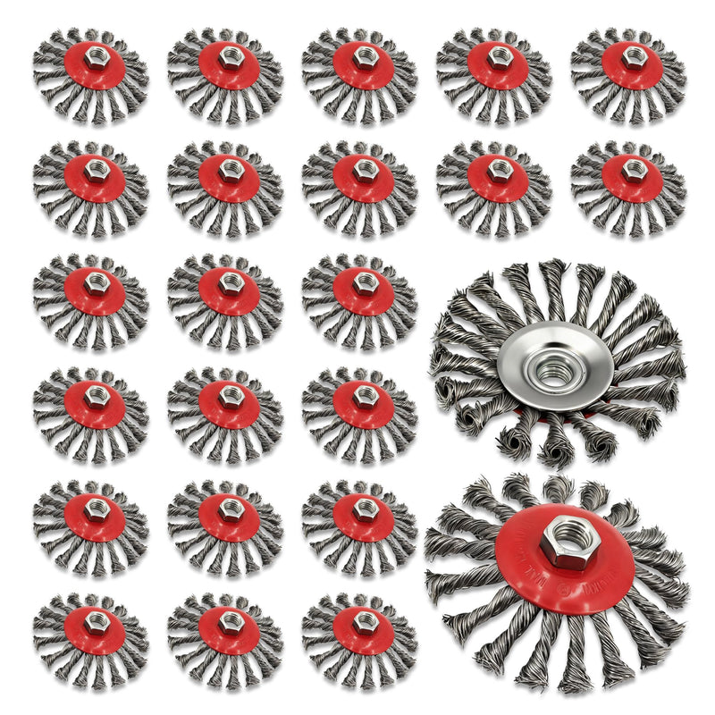 24 Pack 4-1/2 Inch Twist Knotted Wire Wheel Brush for 4 1/2 Angle Grinder with 5/8 Inch-11 Threaded Arbor Carbon Steel Wire Wheel for Heavy-Duty Conditioning Removing Rust
