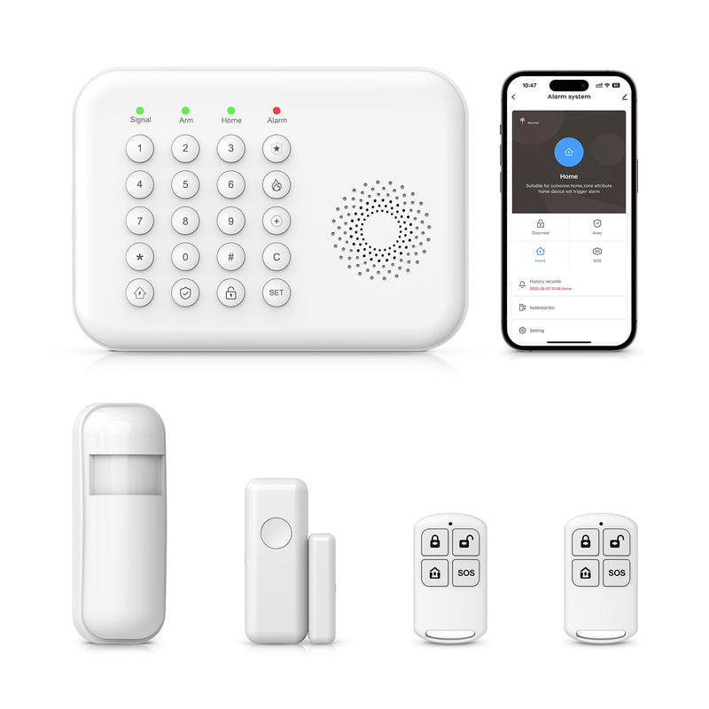 PGST Alarm System for Home Security 5-Piece Kit, WiFi/4G Home Security System Wireless with Phone APP Alert,Door Sensor,Motion Sensor, Remote Control, Compatible with Alexa,24/7 Protection A01-A
