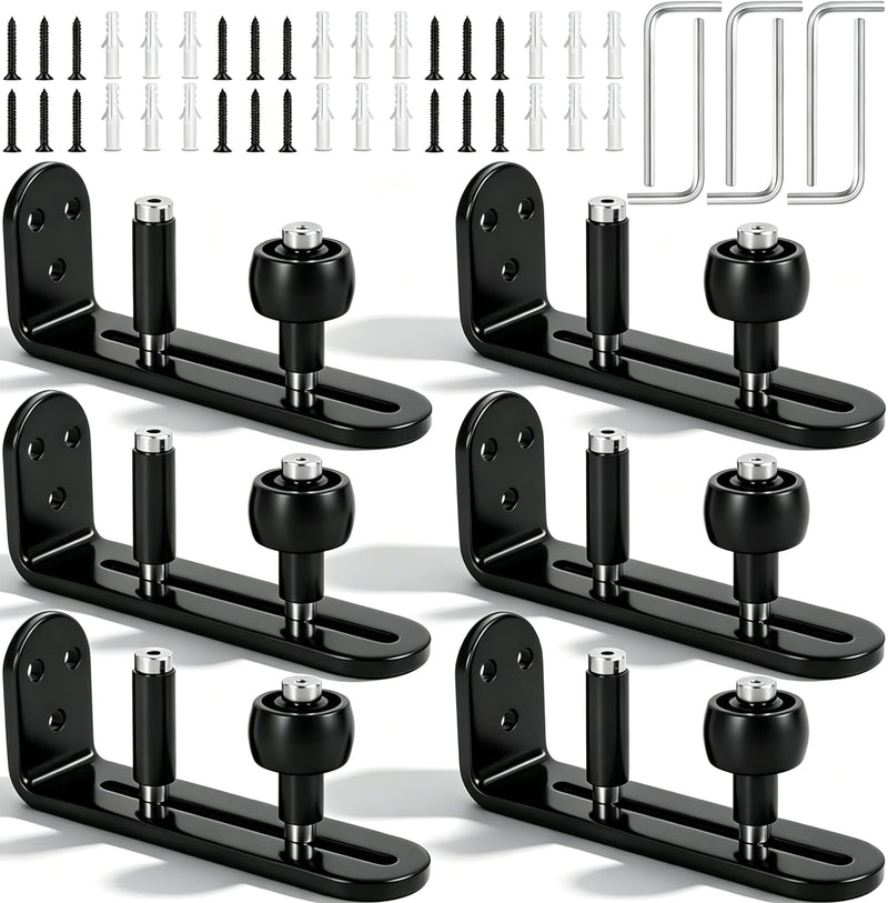6 Pack Sliding Barn Door Floor Guide, Heavy Duty Carbon Steel Adjustable Roller Bottom Guide for Double Barn Doors, Easy Install Hardware Kit with Screws for Barn Door Bathroom Kitchen Closet Bedroom 6pcs