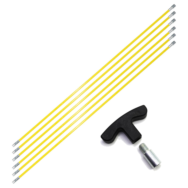 18FT Fiberglass Chimney Brush Rod Kit, 1/4" NPT Fittings Fireplace Brush Rod with Handle, 6pcs 3ft Fiberglass Rod Up to 18 feet (Yellow(with Handle)) Yellow Rod Kit with Handle