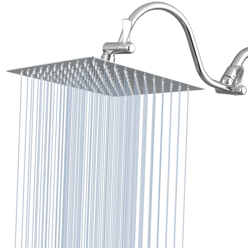 Voolan 10" Square Rain Shower Head with 14" Extension Arm, Adjustable Angle and Height, Stainless Steel Bathroom High Pressure Rainfall showerhead, 2.5GPM Chrome