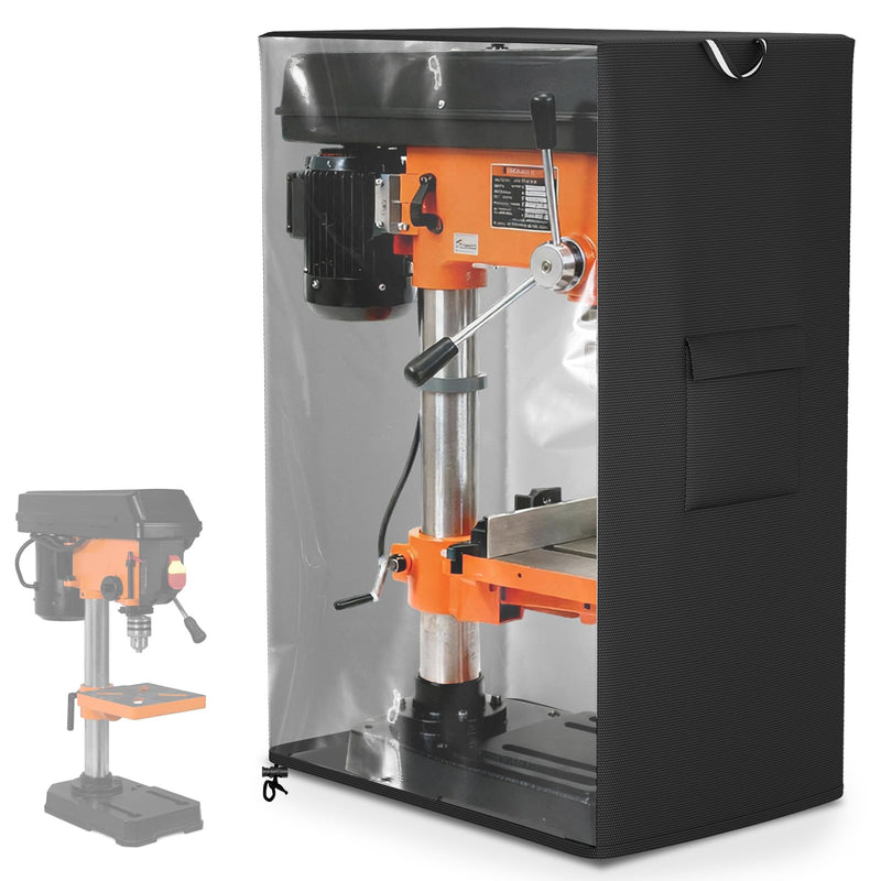 COSHNIBI Benchtop Drill Press Cover,Fit Most 12-Inch Mini Drill Press on the Market,with Side Pocket and Transparent PVC Design,25.5"D x 17.3 "W x 38.5 "H,Black