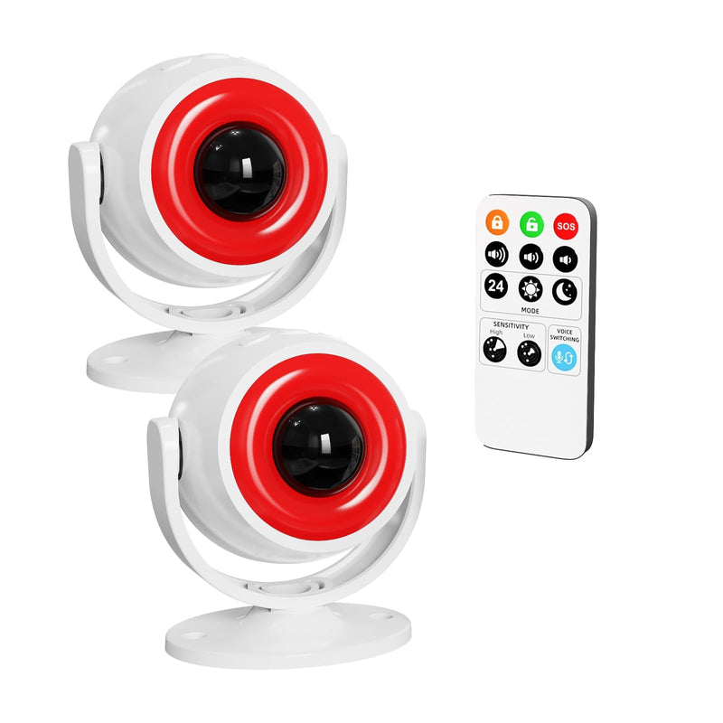 2 Pack Wireless Motion Detector Alarm for Indoor Use, PIR Motion Sensor with Sound Player for Pets, Dogs & Animal Deterrent, Intruder Alert & Remote Safety System, Noise Maker Sensor de Movimiento 2 Pack