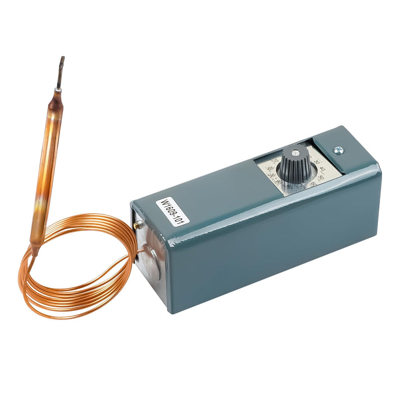 Refrigerator Thermostat Replacement W1609-101 | For freezers & coolers, -30°F to 90°F. Mechanical control with 5ft capillary bulb. Replaces TH-1609.