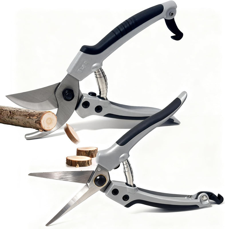 2 Pack Garden Shears, Bonsai Trimming Scissors, Heavy Duty Garden Scissors & Clippers for Wood & Tree Trimming, for Cutting Flowers, Trimming Plants, Picking Fruits (Japanese Style Blades) Japanese Style Blades