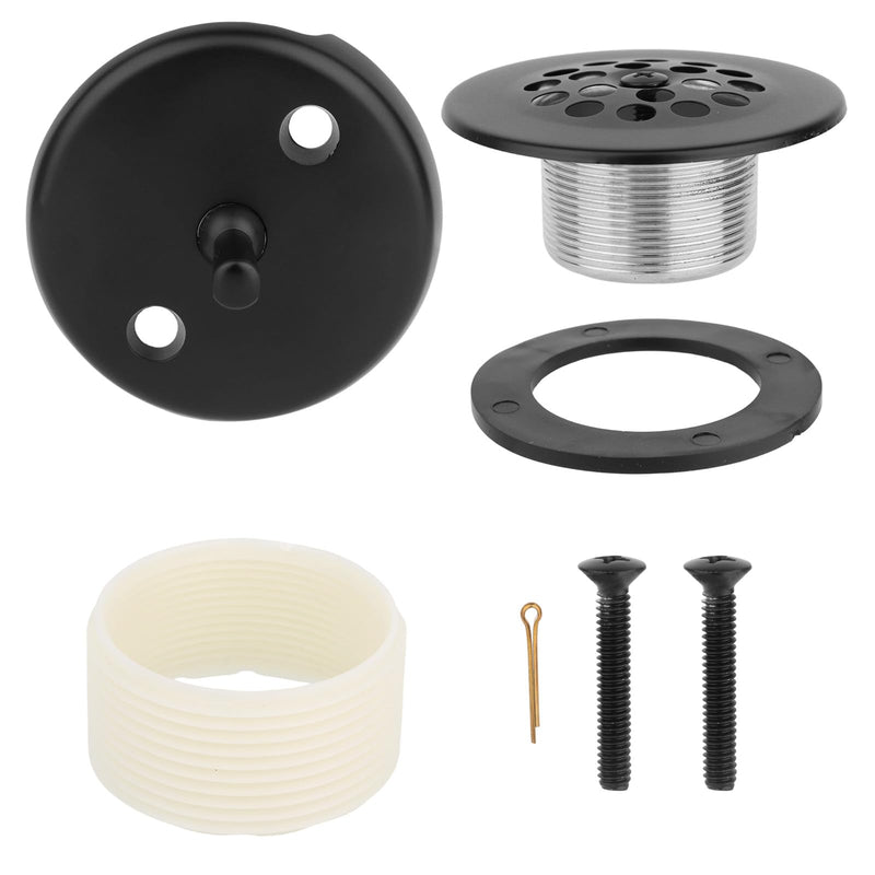 Black Bathtub Drain and Overflow Panel Kit, Universal Bathtub Conversion Kit with Overflow Panel Gasket & Matching Screws Drain Assembly Replacement for Bathroom Tubs