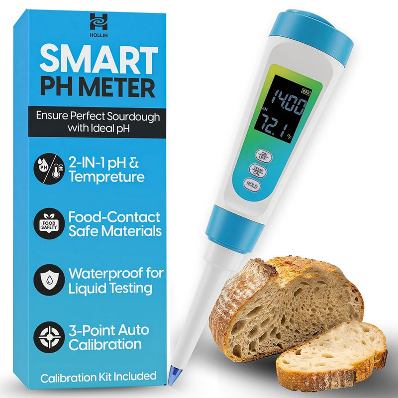 Digital pH Meter for Food Testing - Sourdough, Fermentation, Cheese & Canning - Solid Food Probe with Calibration Powder - Professional pH Tester for Home Cooks & Bakers (0.00-14.00)