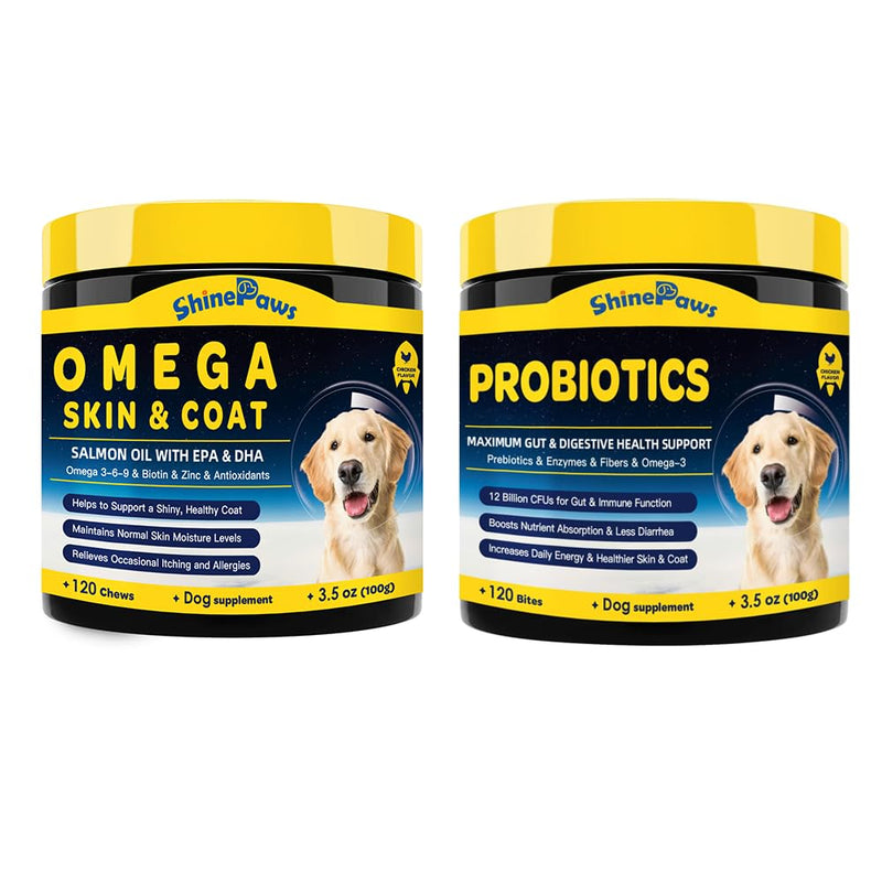 Probiotics & Salmon Fish Oil for Dogs Skin and Coat & Digestive Health