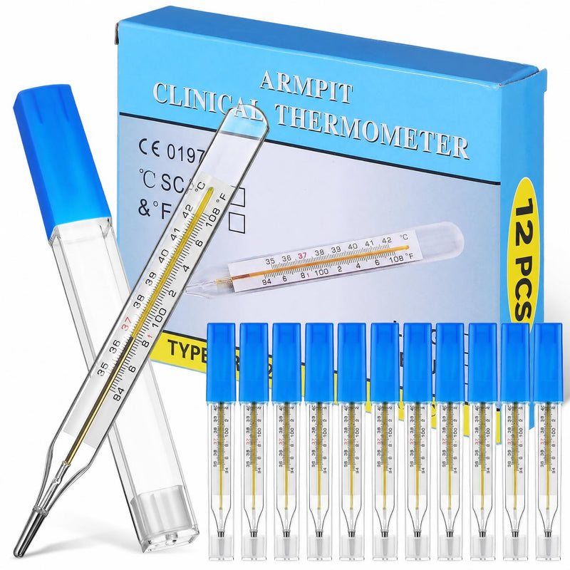 Ciieeo 12Pcs Glass Temperatures Measurement Adult, Temperature Gauge Accurate Temperatures Measurement Testing Tools with Case, Dual Scale Measurement Stick for Oral Underarm Families General Use 3