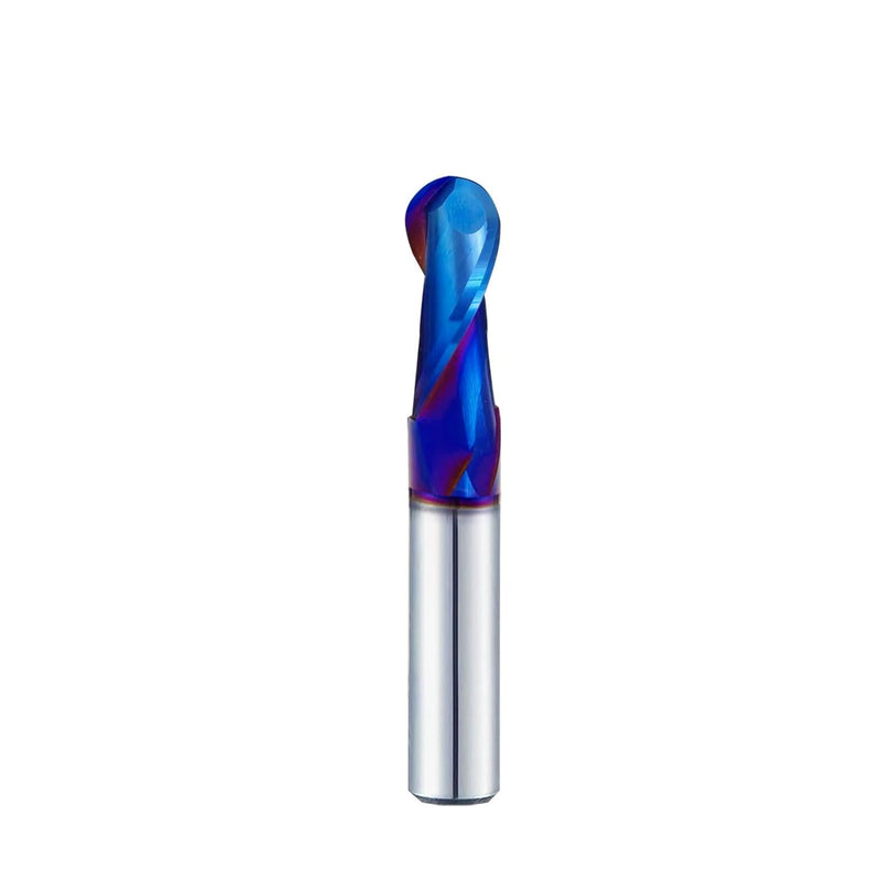 CNC Router Bits 1/2 inch Shank Carbide Ball Nose End Mill with Nano Blue Coating for Side Milling End Milling, Finish Machining (1, 1/2" S*1/2" D*1-1/4"CL*3" OVL) 1/2"S*1/2"D*1-1/4"CL*3"OVL