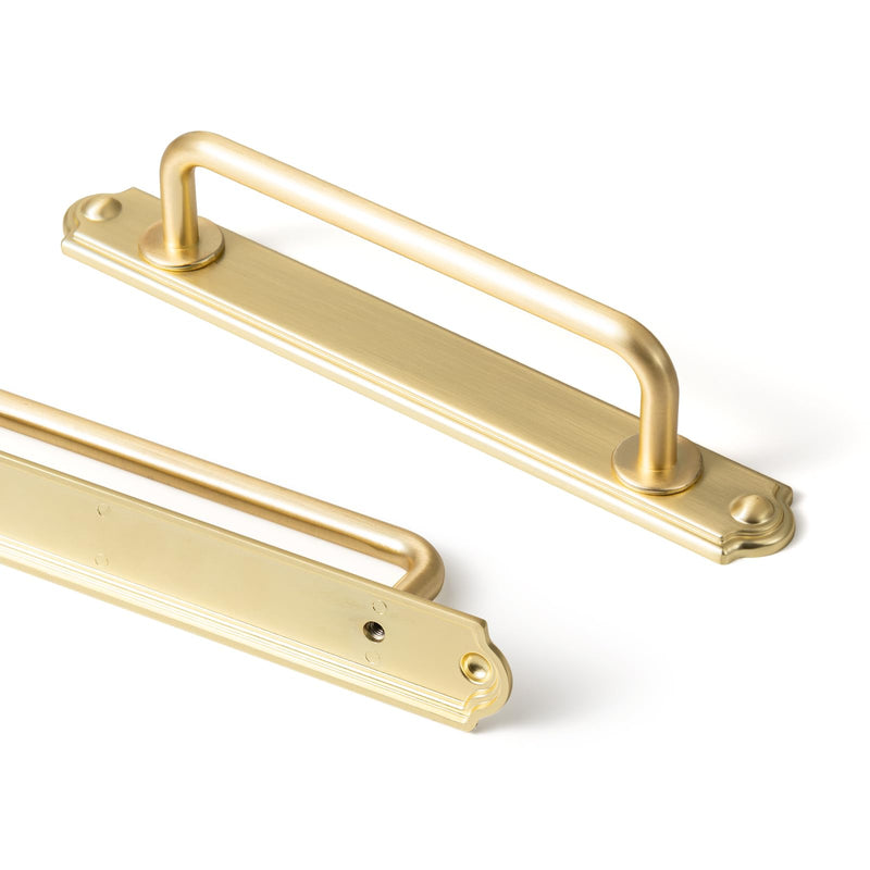 Goo-Ki 5.04" c-c Cabinet Handles Brushed Brass Solid Zinc Alloy Drawer Pulls with Plate - 2 Pack Bar Cabinet Pulls Kitchen Hardware Dresser Handles with Spacer 5.04"(128mm) Center to Center