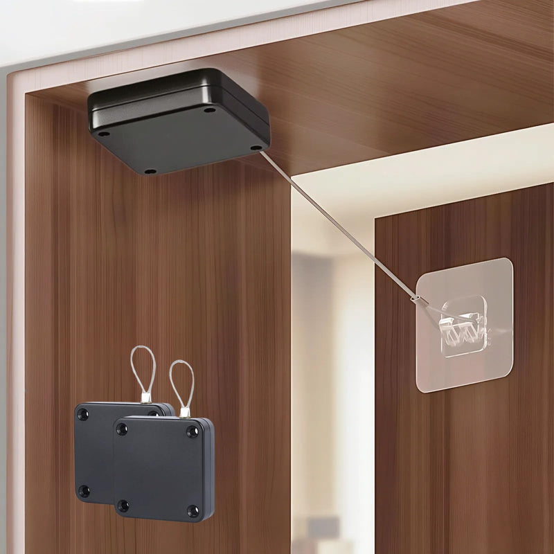 Automatic Door Closer for Home,Fits Single & Double Doors Sliding Glass, Screen,Punch-Free Install for RV,Bedroom, Study,Bathroom Black 2 Pack