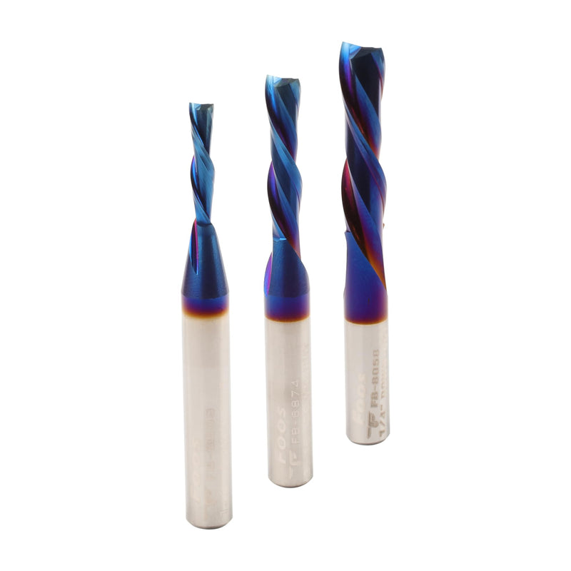 FOOS Nano - Down Cut Spiral Router Bit Set - Solid Carbide - 1/4” Shanks (Multipack) Set 1/8" 3/16" 1/4"