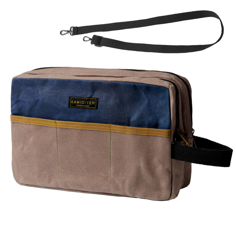 Retro Versatile Small Tool Bag, Crossbody & Clutch Convertible, 12" Two-Compartment Waxed Canvas Pouch for Wrenches, Screwdrivers, DIY, Carpenter Tools Storage, Grey