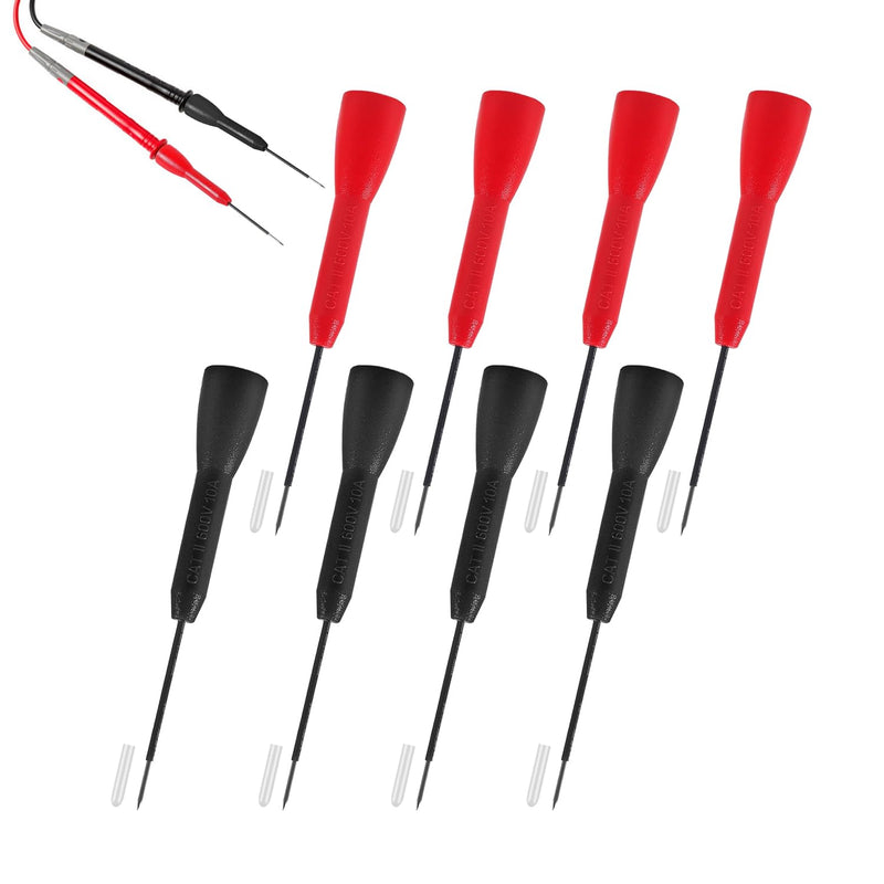 8PCS 2mm Extended Needle Test Probes 600V/10A Non-Destructive Insulation Multimeter Test Probe for Leads Tl71 Tl75, Black & Red