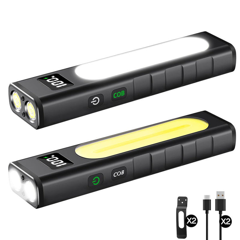 Rechargeable Flashlights High Lumens 1800, Flat EDC Flashlight Rechargeable, Magnetic Pocket Flashlight Super Bright, Powerful LED Flashlight for Home, Tactical Flash Lights as Christmas Gifts for Men 2Pack