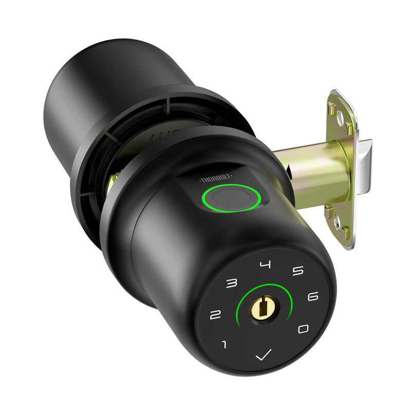 Fingerprint Door Knob Lock with Keypad Biometric Door Knob Auto-Lock 4* AAA Alkaline Batteries Interior Door Lock for Bedroom, Garage, Office, Pantry Door G1 Black