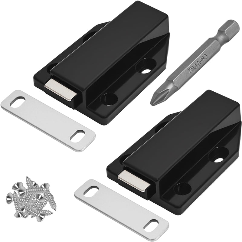 2 Pack Magnetic Push Latch,Heavy Duty Magnetic Touch Latch,for Push to Open Cabinet or Kitchen Drawer, Kitchen Door,on Strong Pop Out (Black - 2.7 inch, 2 Pack) Black - 2.7 inch(ejectable)