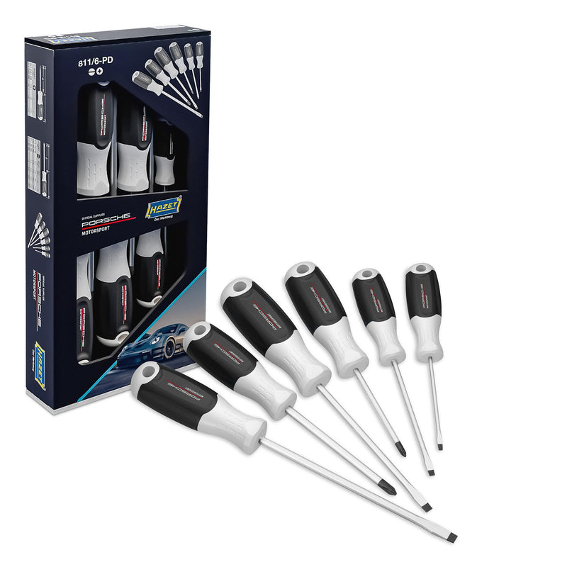 HAZET Porsche Motorsport Edition 811/6-PD Screw Driver Set 6-Piece PH Phillips and Slotted 3-Component Handle Red