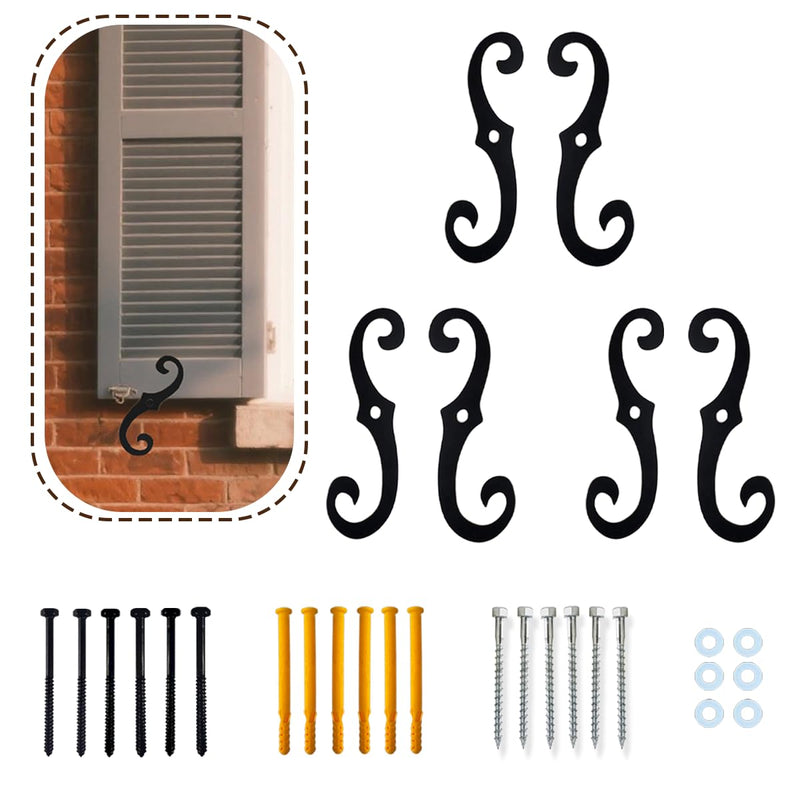 6 Pcs Black S Style Shutter Dogs 6.5" Shutter Dogs Hardware for Exterior Shutter Dog Holders Decorative Window Shutter Hardware for Outdoor Shutters 6 pcs