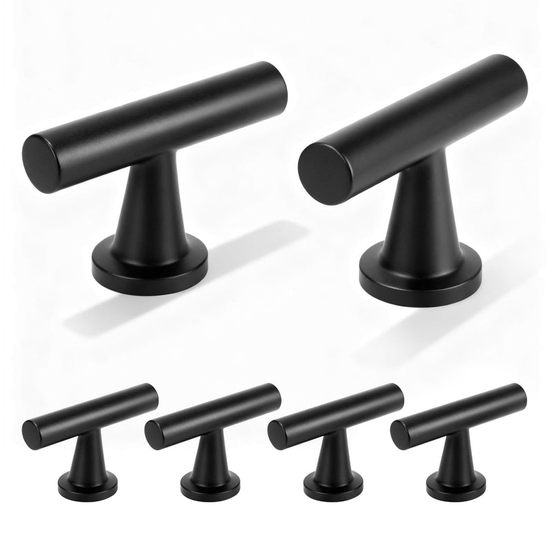 Matte Black T-Bar Drawer Pulls 6 Pack, Single Hole Solid Zinc Alloy, Anti-Fingerprint Rustproof & Scratch Resistant Hardware for Kitchen, Bathroom Vanity, Dresser & Wardrobe Matte Black