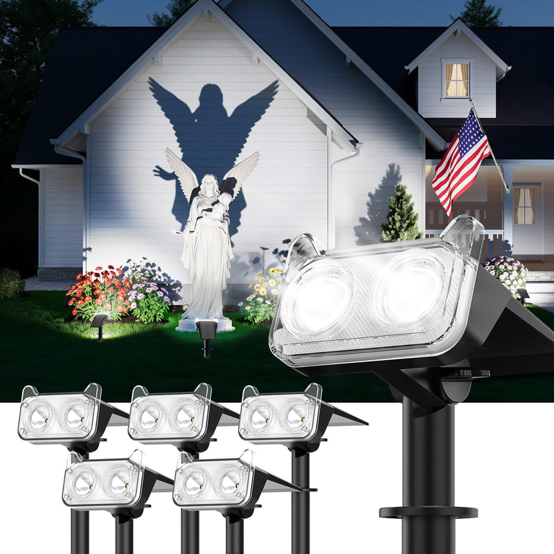 LETMY New Upgrade Solar Spot Lights Outdoor Waterproof with Bigger LED, 6 Pack Auto ON/Off Solar Lights Outdoor, 2-in-1 Wall Lights & 2 Modes Landscape Spotlights for Tree Yard Pathway Garden Decor Cool White