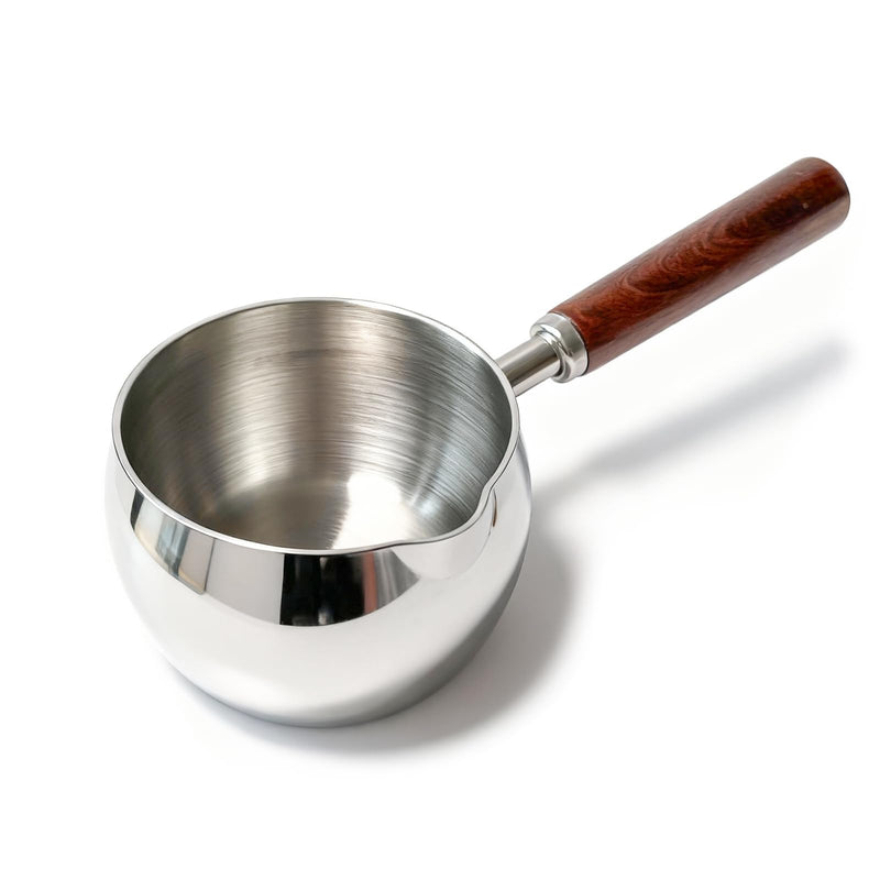 Milk & Butter Warmer Pot, 17oz Stainless Steel Small Sauce Pan with Wooden Handle, SUS304 Induction Compatible for Heating Milk, Melting Butter, Chocolate, Warming Syrup, Easy to Clean(BP-01) Silver