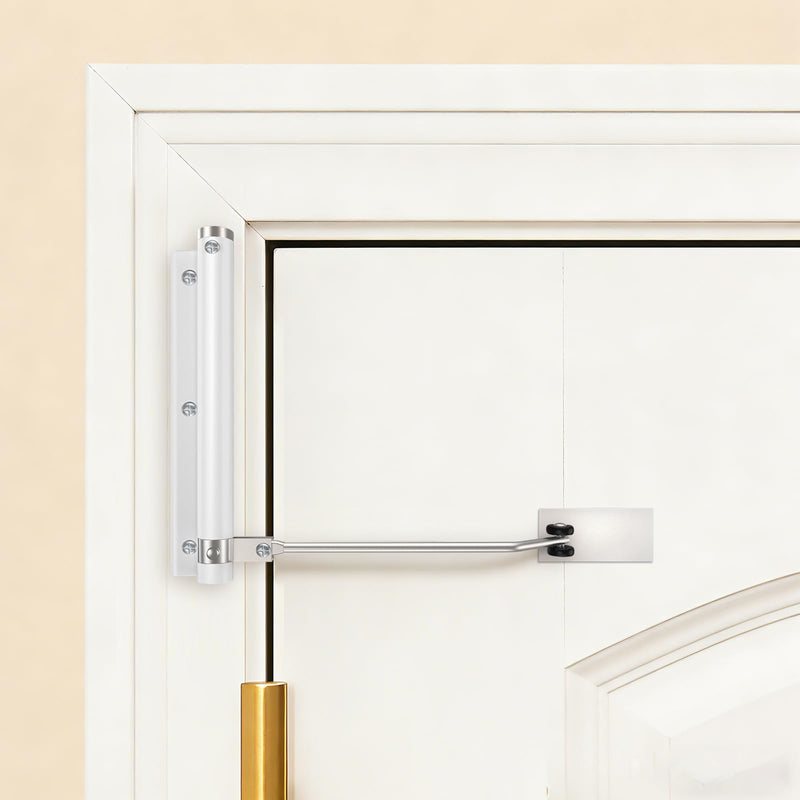 Automatic Door Closer, Stops Door Slamming, Ultra-Quiet Soft Close for Home & Apartment Doors, Upgraded Aluminum Roller Arm, Scratch-Free, Adjustable Speed, Self Closing Spring Door Closer, White Painted White Small Size – Doors up to 88 lbs