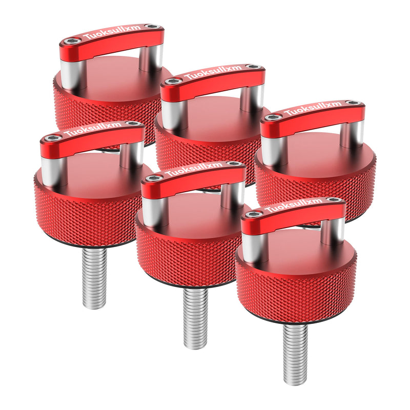Remove Thumb Screws for Jeep Wrangler JK JL Gladiator JT, Hard Top Mounting Screws with D-Ring, Aluminum Stainless Steel Construction, Complete 6-Pc Kit with Washers Red