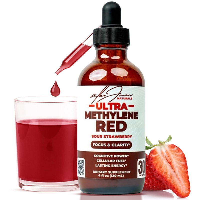 Alex Jones Ultra Methylene Red Drops - USP Grade High Purity Solution with B-Vitamins, ALCAR - 120 mL Dropper Bottle - 30 Day Supply - No Fillers or Dyes or Additives
