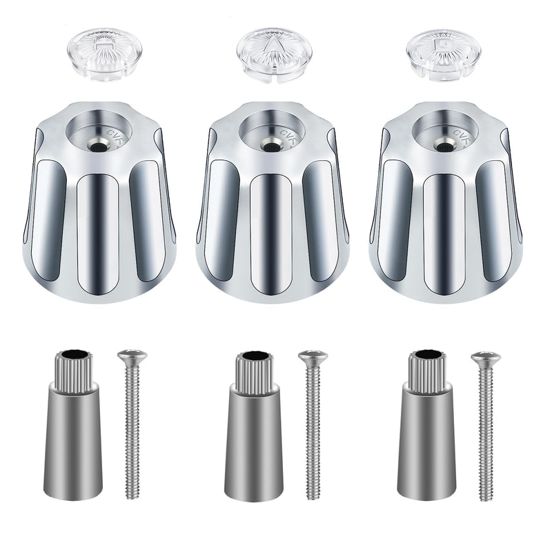 Coolfell 3 Piece Shower Knobs Replacement with 3 Extend Adapter, Compatible with Gerber Bathtub 3 Faucet Handle, 16 Point Broach Shower Handle for Short & Long Valve Stem