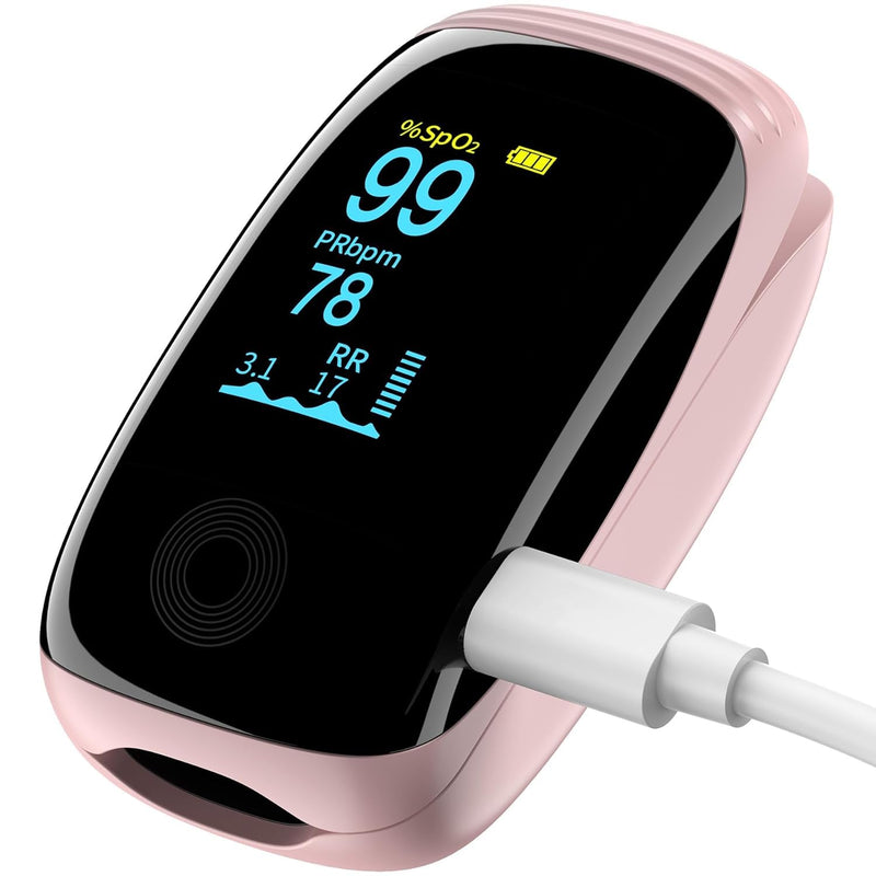 Finger Pulse Oximeter, Fingertip Blood Oxygen Saturation with Rechargeable Pulse Monitor, Accurate Spo2 Reading and Respiration Rate Monitoring for Home, Outdoor Sports