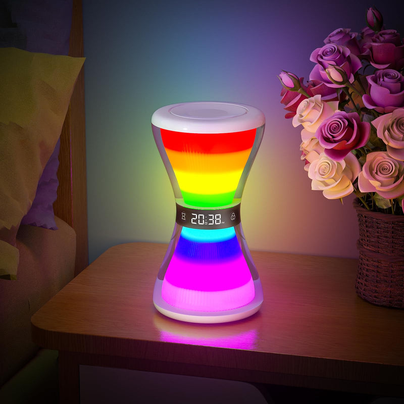 AFEXOA RGB Night Light Alarm Clock for Kids, Teenagers, Adults, Digital Alarm Clock with Hourglass Shape, 7 Ambient Lights, Aesthetic Alarm Clocks for Bedrooms Living Room Decor