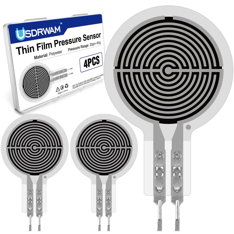 4 Pcs Thin Film Pressure Sensor, 0.4 mm Force Sensitive Resistor 20g–2Kg Range for Arduino DIY, Industrial Precision Measurement and Control 6kg