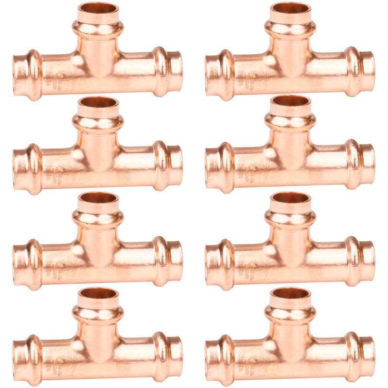 WHK 8 Packs Copper Pro press Fittings Tee 1/2 inch Press T Coupling 1/2x1/2x1/2 Press Tee