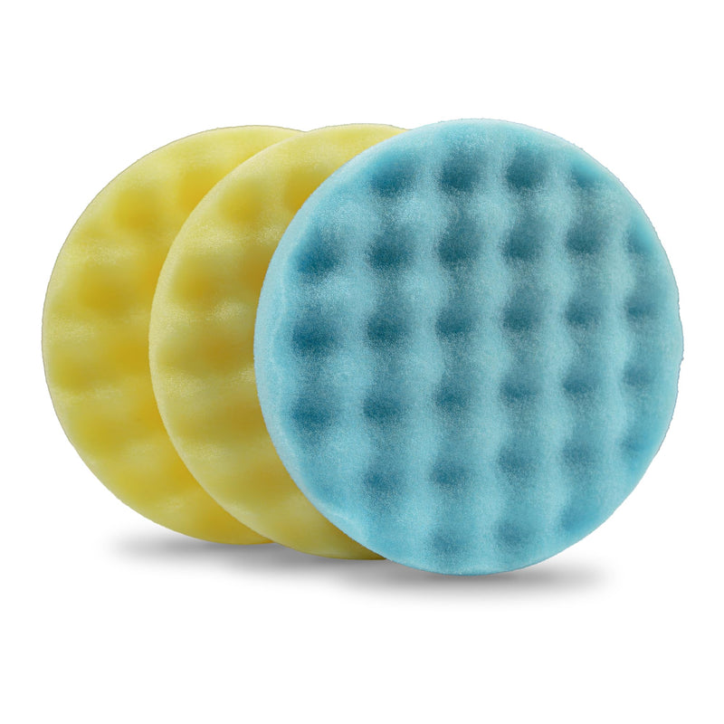 Lake Country 5.5” Waffle Foam Pad Kit (3-Pack) – Yellow & Blue Polishing Pads for Compounding, Polishing & Finishing – Fits 5” Backing Plate